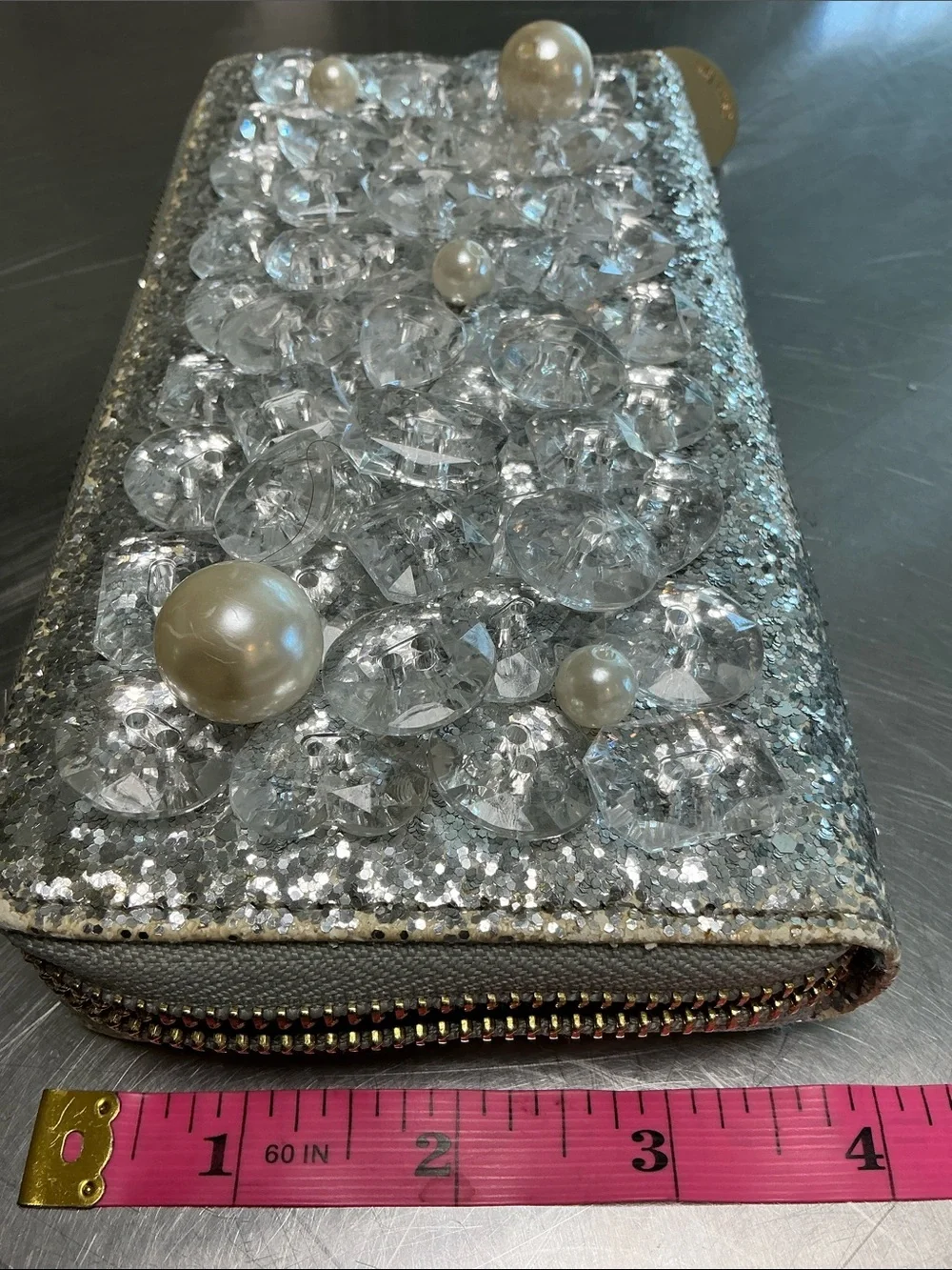 Deux lux chunky Beaded Silver glitter clutch/wallet.